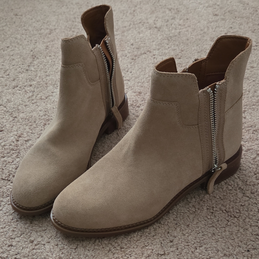 Franco Sarto Taupe Suede Side-Zip Ankle Boots